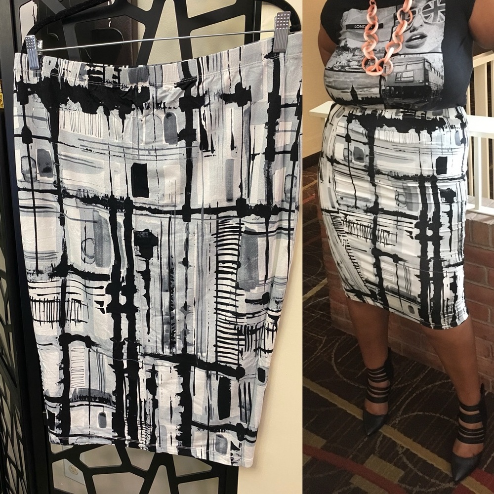 ASOS Black and White Abstract Pencil Skirt